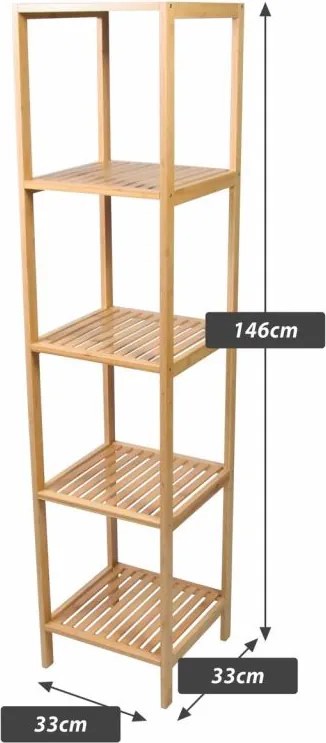 Raft din bambus, 5 rafturi, pătrat 33 x 33 x 146 cm