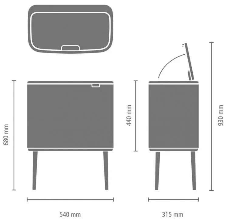 Cos pentru gunoi colectare selectiva Brabantia Bo Touch 1005548, 11+23 L, Deschidere lina si silentioasa, Deschidere mare, Maro