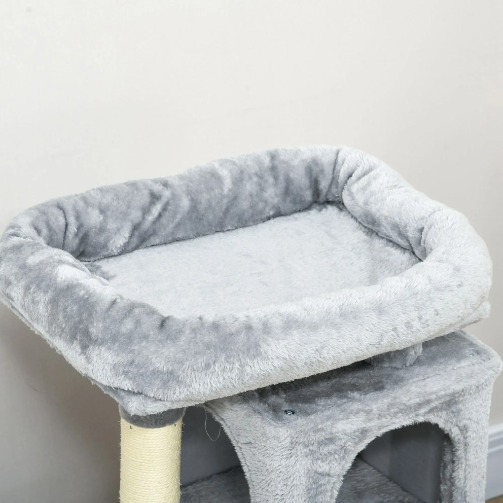 PawHut Ansamblu pentru pisici cu stalpi din sisal, pat si 2 case cu tapiterie de plus, 59x39x83cm, gri | Aosom Romania