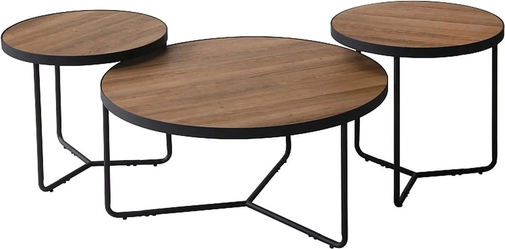 Set 3 masute cafea DEMETER II, nuc/negru
