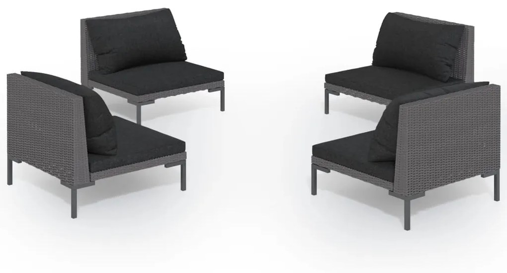 3099803 vidaXL Set mobilier de grădină cu perne 4 piese gri închis poliratan