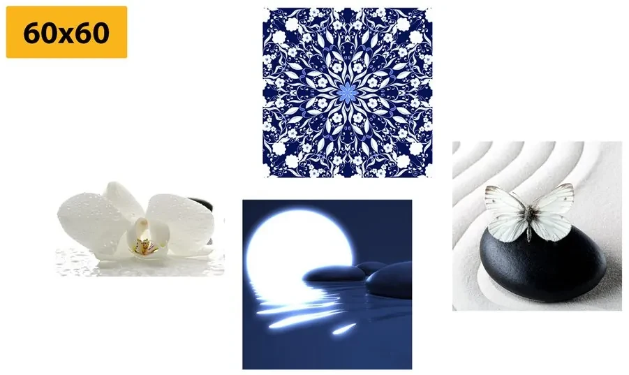 Set tablouri Feng Shui în design alb-albastru