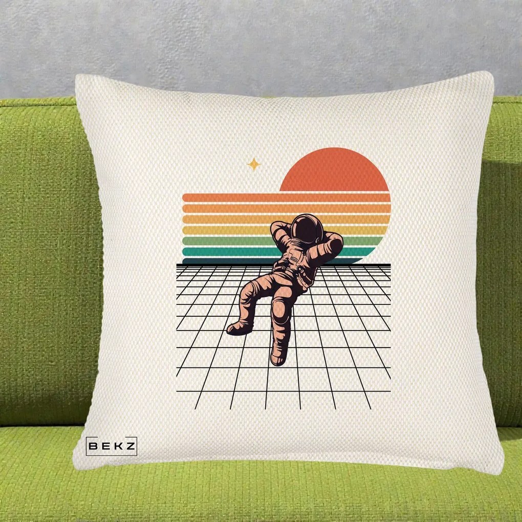 Perna Decorativa Astronaut Retro Space, 40x40 cm, Crem Reliefat, Husa Detasabila, Perna Inclusa, BEKZ®