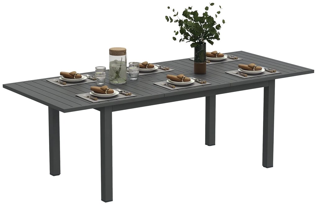 Outsunny Masă Extensibilă pentru Grădină din Aluminiu și Blat cu Șipci, 160/220x90x73 cm, Gri | Aosom Romania