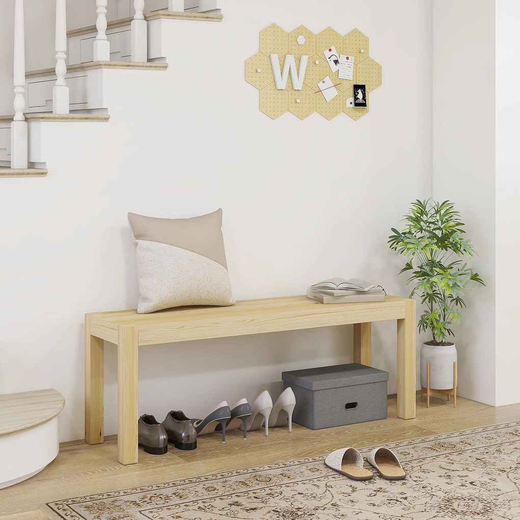 HOMCOM Bancă din lemn, Masivă 3 locuri, 120 cm x 33 cm x 45 cm, Natural | Aosom Romania