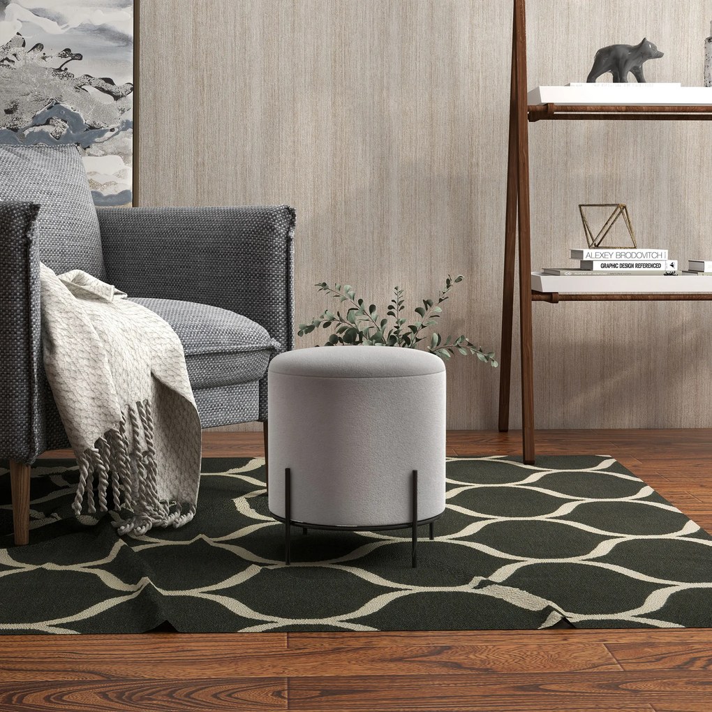 HOMCOM Pouf taburet pouf suport pentru picioare din catifea cu picioare din oțel pentru salon dormitor Ø 35 x 38 cm gri deschis | Aosom Romania