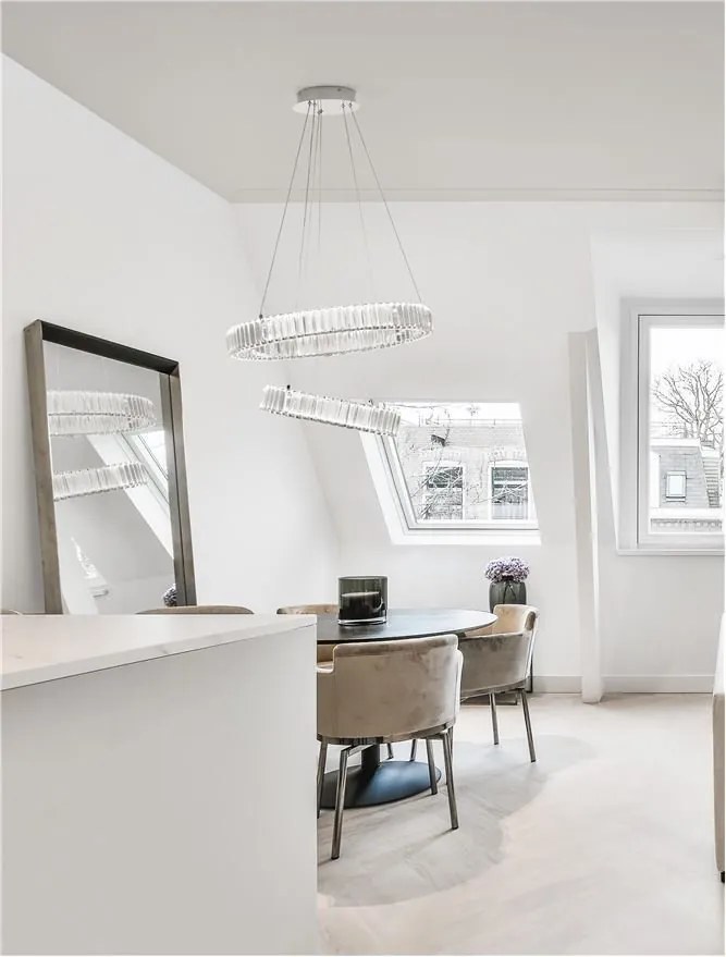 Lustra LED suspendata cu 2 inele , dimabila, cristal design elegant AURELIA crom 60cm