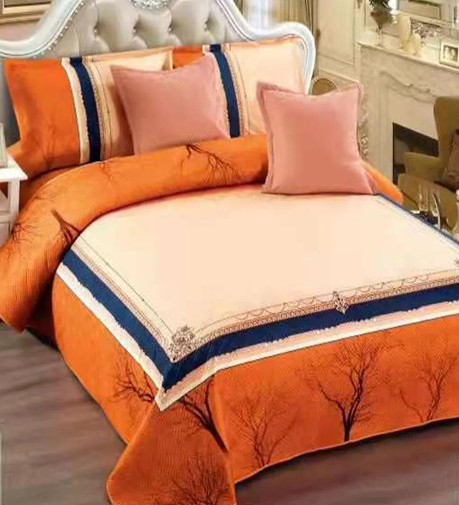 Cuvertura de pat si 4 fete de perna, catifea, pat 2 persoane, portocaliu, E300-18