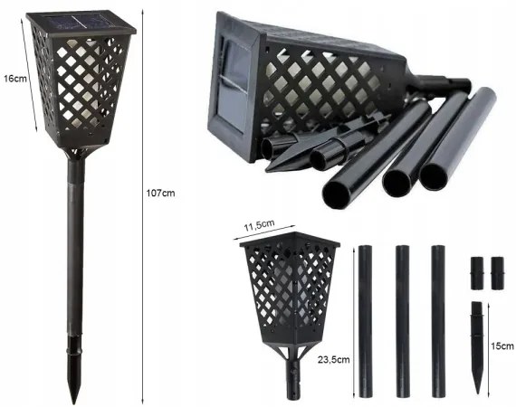 Lampă solară LED cu senzor, LED/0,6W/5,5V, IP65, 2000 mAh, 107 cm, negru