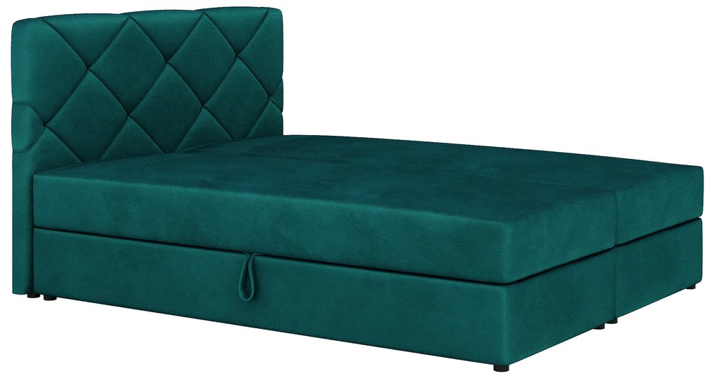 Pat matrimonial Boxspring 140x200 cm Karum Comfort (verde închis) (cu somieră și saltea). 1056023