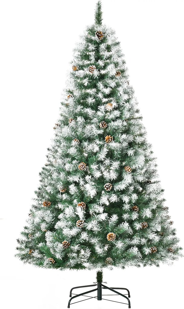 HOMCOM Brad de Crăciun Înzăpezit cu Conuri, Brad Artificial cu Deschidere Automată și Bază Pliabilă, Ø103x180 cm, Verde | Aosom Romania