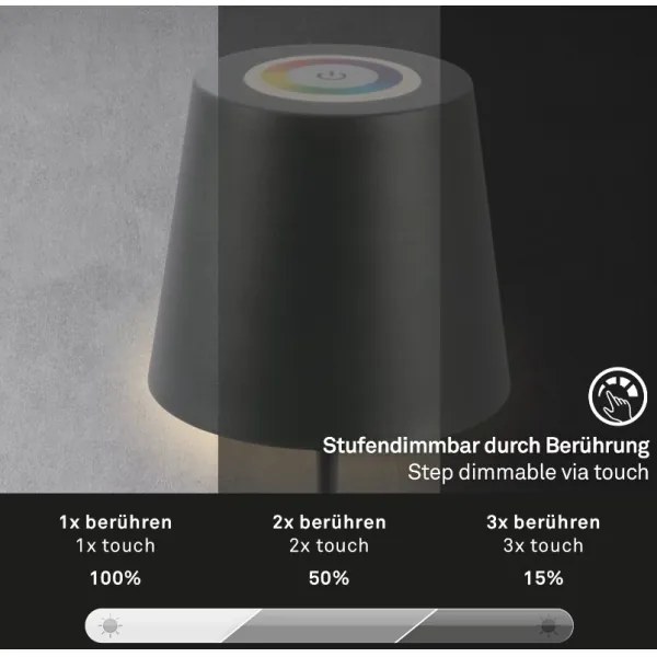 Lampă LED RGB reîncărcabilă dimabilă de masă Briloner 7507015 LED/2,5W/5V IP44 antracit