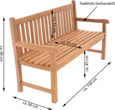 Bancă de grădină DIVERO lemn masiv 3 locuri 150 cm