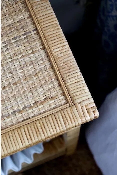 Noptieră cu 2 sertare din lemn si rattan împletit, H66 cm, "Braided"