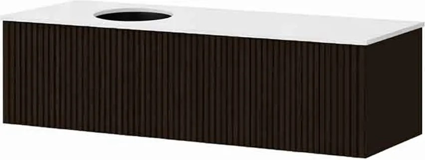 Set dulap baza suspendat KolpaSan Orphia riflat 1 sertar 120 cm finisaj grafit negru cu blat Kerrock