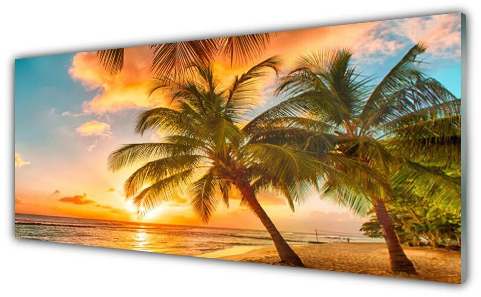 Tablou pe sticla Palm Tree Sea Peisaj Verde Maro Albastru