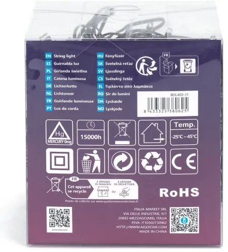 Aigostar - Ghirlandă LED de Crăciun pentru exterior, 400 LED-uri, 8 funcții, 23 m, IP44, alb cald