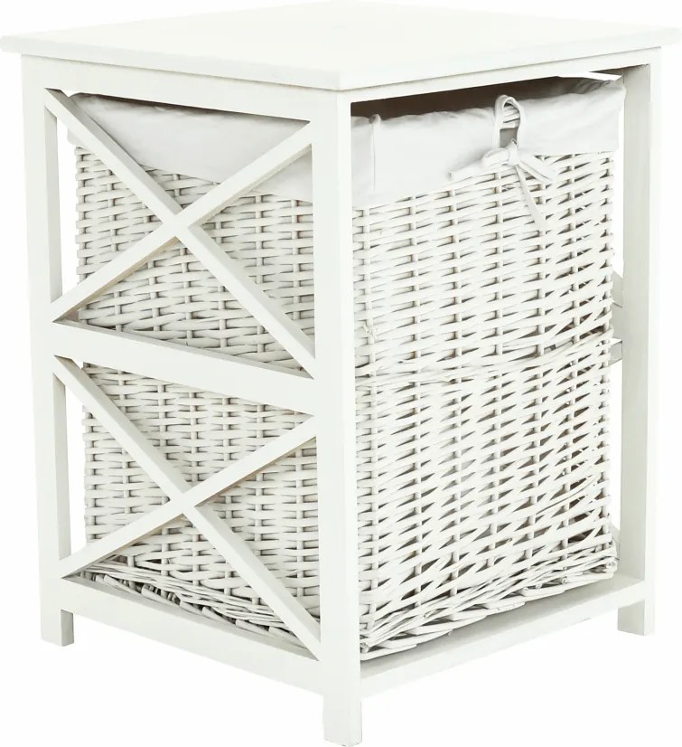Cos de rufe RAFAELLO, alb, rachita/material textil, 46x46x60 cm