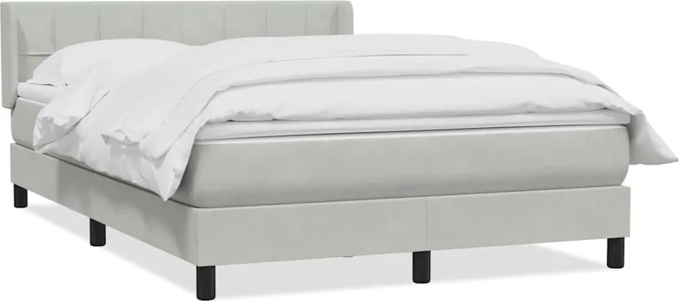 vidaXL Pat box spring cu saltea, gri deschis, 160x210 cm, catifea