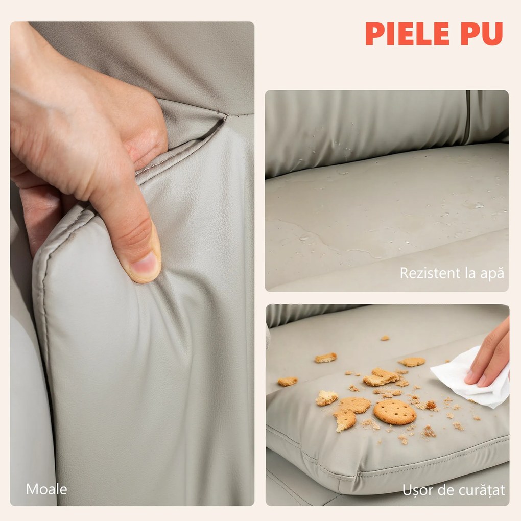 HOMCOM Scaun de Birou cu Masaj la 6 Puncte și Funcție de Încălzire, Reglabil 135° din Piele PU cu Suport pentru Picioare, Brațe Tapițate, Înălțime Reglabilă, Spătar Înalt, Gri Deschis | Aosom Romania