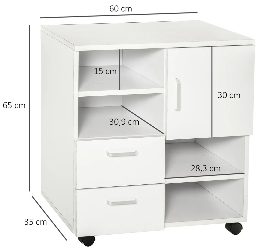 HomCom Comodă TV din Lemn 2 Sertare și o ușă, Alb, 60x65x35cm