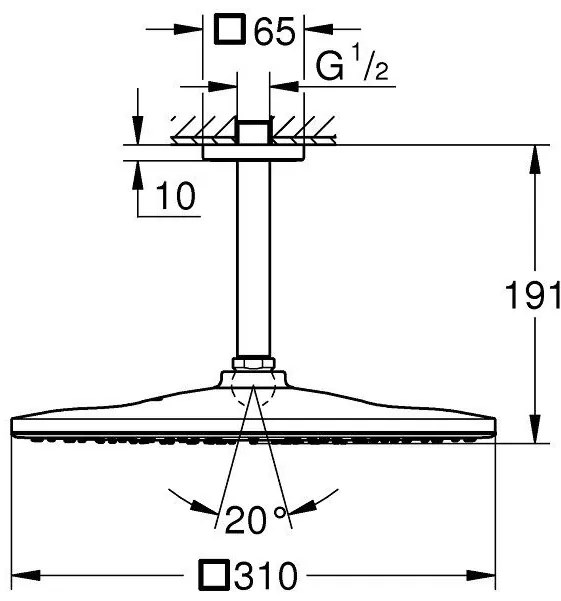 Palarie dus fix Grohe Rainshower Mono 310, 31x31 cm cu brat, montaj pe tavan, cupru mat (brushed warm sunset)