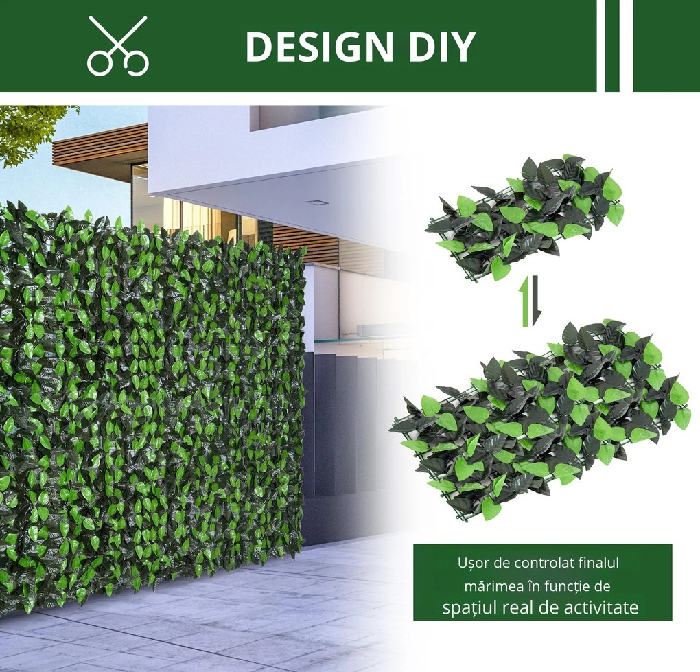 Gard artificial Verde Outsunny, 1X3m, iedera artificiala, frunze artificiale | Aosom RO