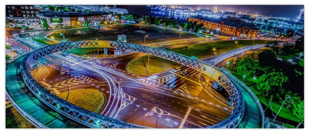 Tablou panorama orașului nocturn (120x50 cm)