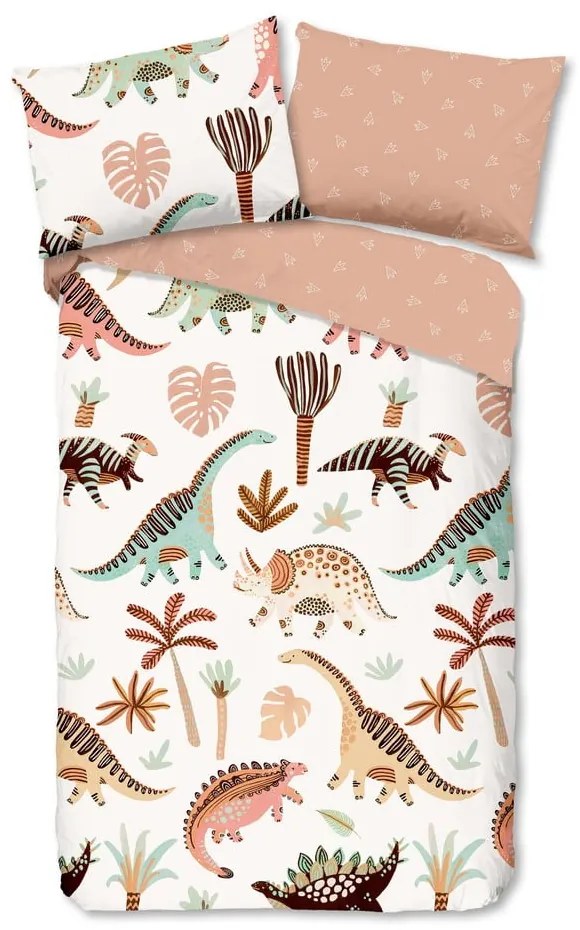 Lenjerie de pat pentru copii maro-bej din bumbac pentru pat de o persoană 140x200 cm Dino – Good Morning