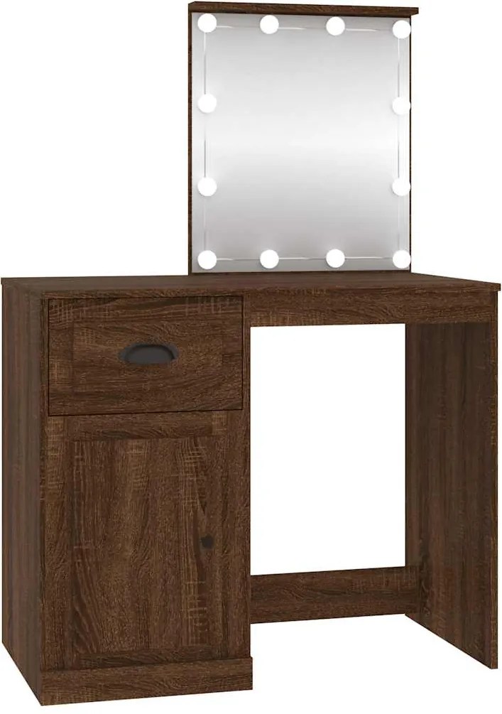 vidaXL Masă toaletă cu LED, stejar maro, 90x50x132,5 cm lemn prelucrat