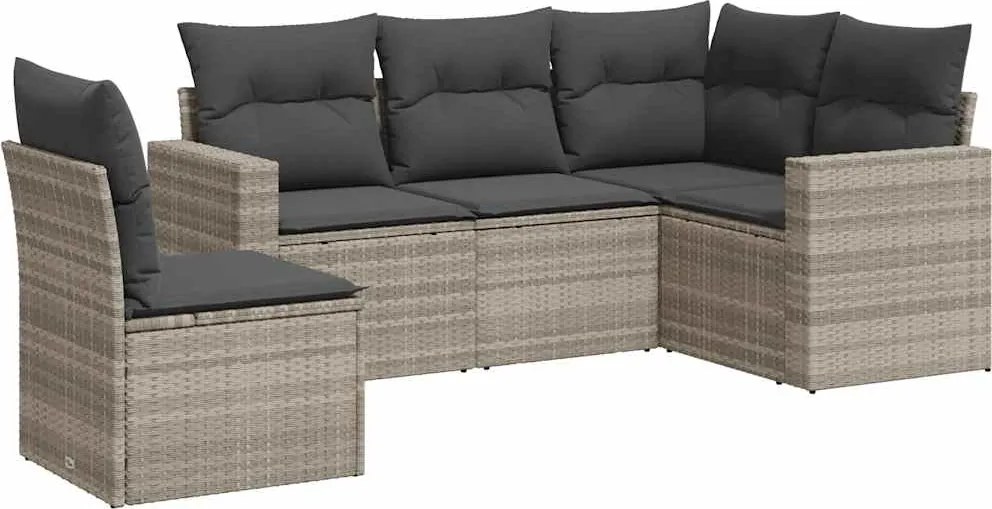 vidaXL Set canapele de grădină cu perne, 5 piese gri deschis poliratan