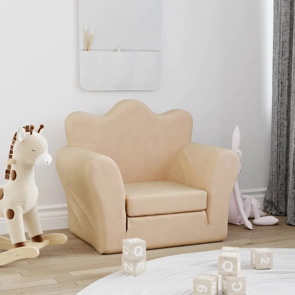 341872 vidaXL Canapea extensibilă pentru copii, crem, pluș moale
