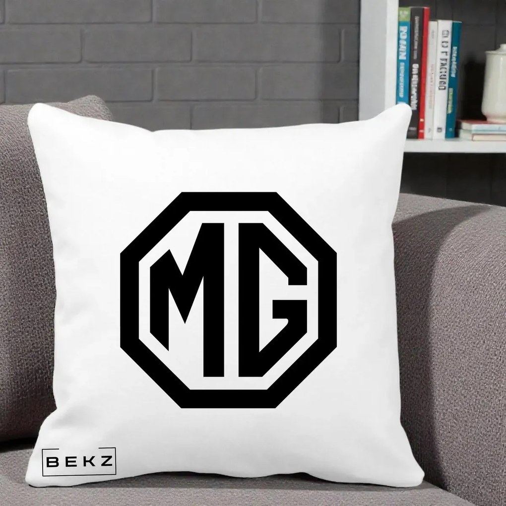 Perna Personalizata cu emblema MG, 40x40 cm, Alba Mata, Husa Detasabila, Perna Inclusa, BEKZ®