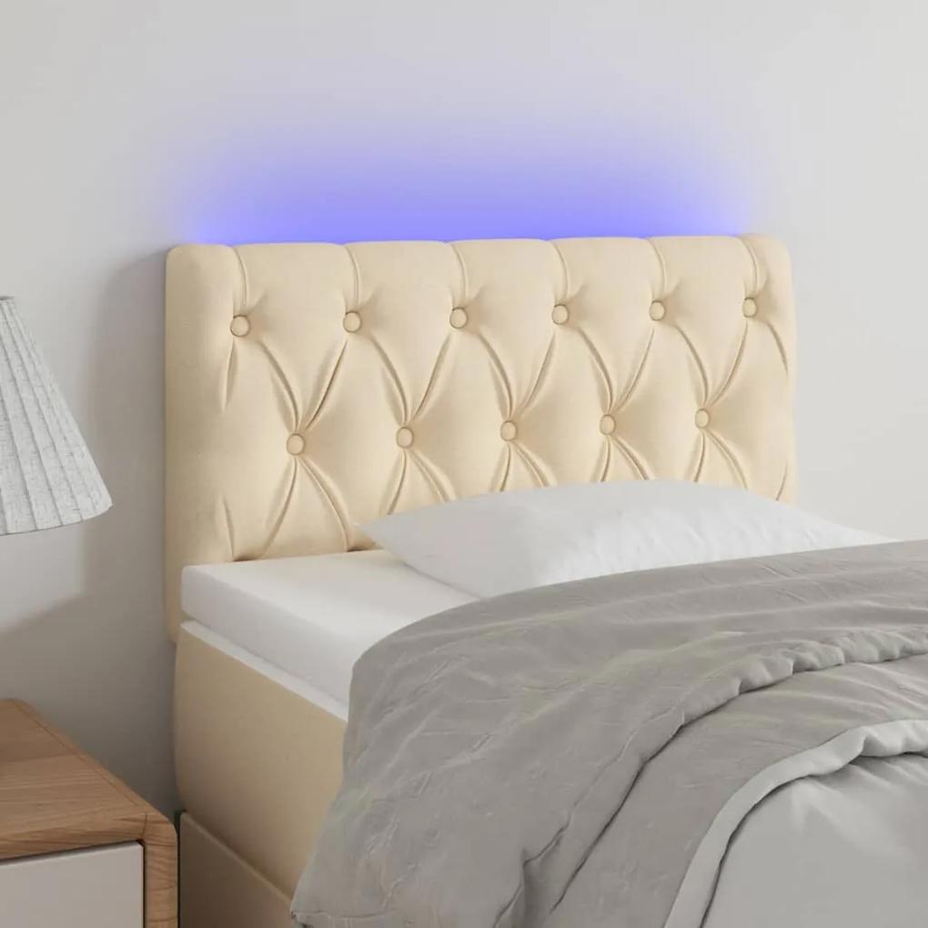 3121927 vidaXL Tăblie de pat cu LED, crem, 80x7x78/88 cm, textil