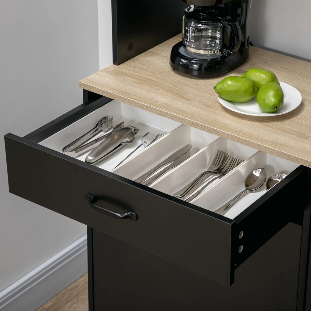 HOMCOM Bufet înalt design industrial multi-rangement - 3 uși cu raft, sertar, nișă, blat mare - metal negru | Aosom Romania