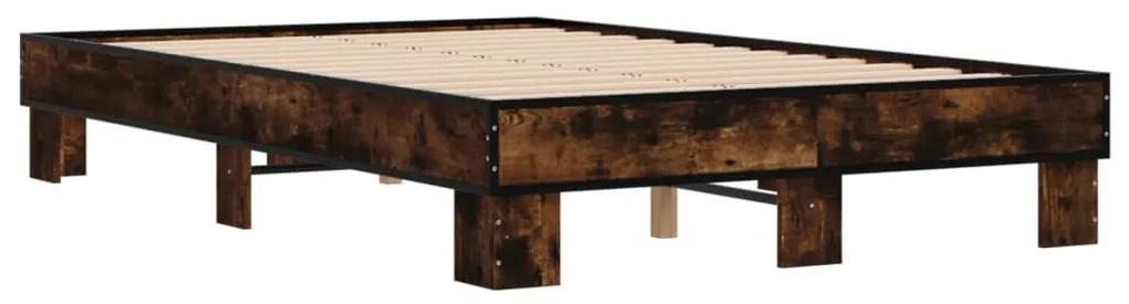 845899 vidaXL Cadru de pat, stejar afumat 140x190 cm lemn prelucrat și metal