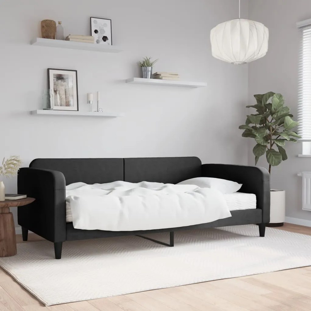 3196805 vidaXL Pat de zi cu saltea, negru, 100x200 cm, textil