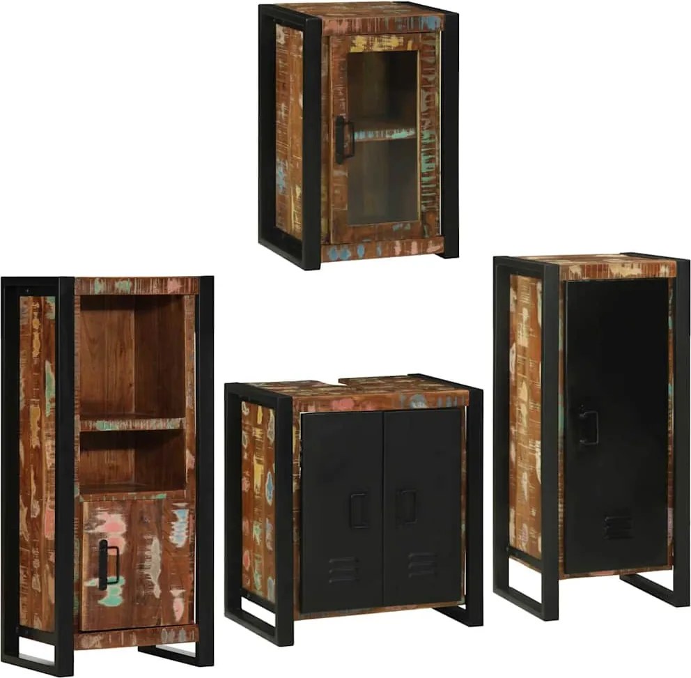 vidaXL Set de mobilier pentru baie cu raft 4 pcs Lemn recuperat solid