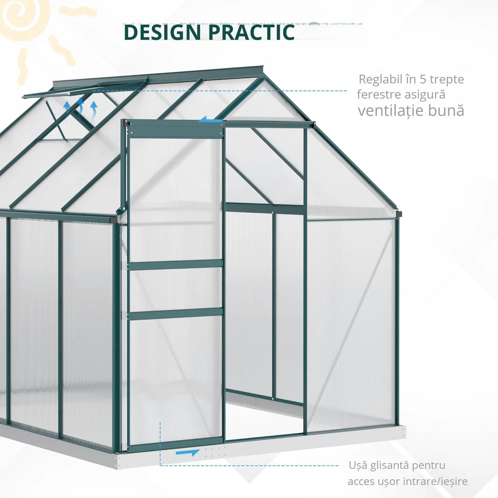 Outsunny Sera pentru plante din aluminiu kit sera de gradina walk-in din policarbonat cu ventilatie, Verde | Aosom Romania