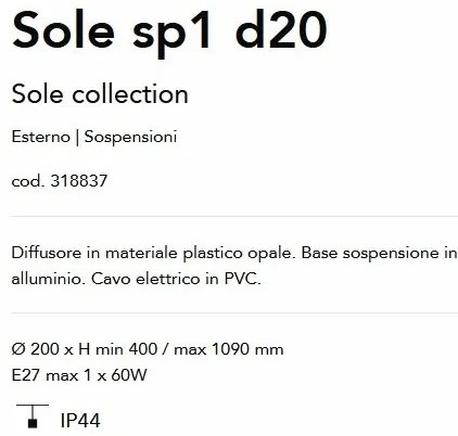 Pendul iluminat exterior decorativ IP44 Sole sp1 d20