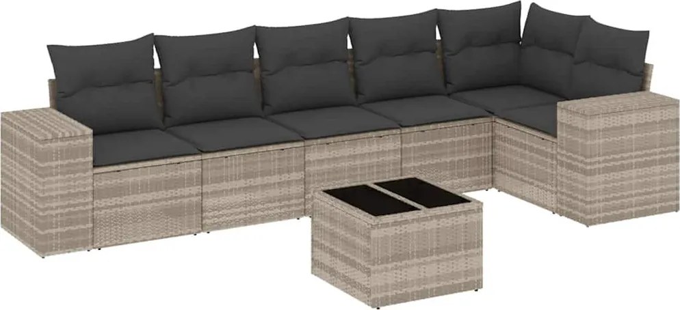 vidaXL Set canapele de grădină cu perne, 7piese gri deschis poliratan