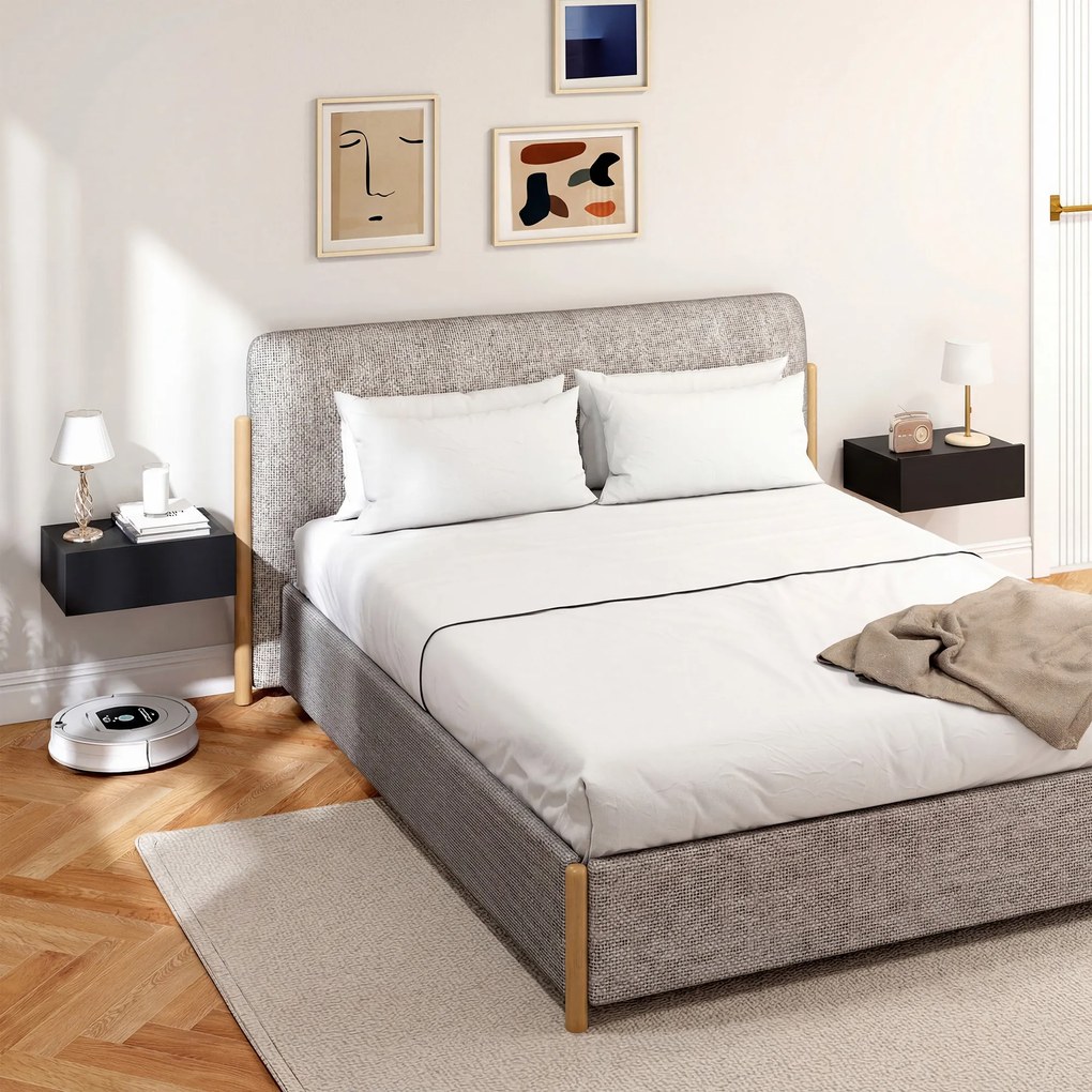 HOMCOM Set de 2 Noptiere Suspendate cu Sertar, 40x30x15 cm, Negru | Aosom Romania