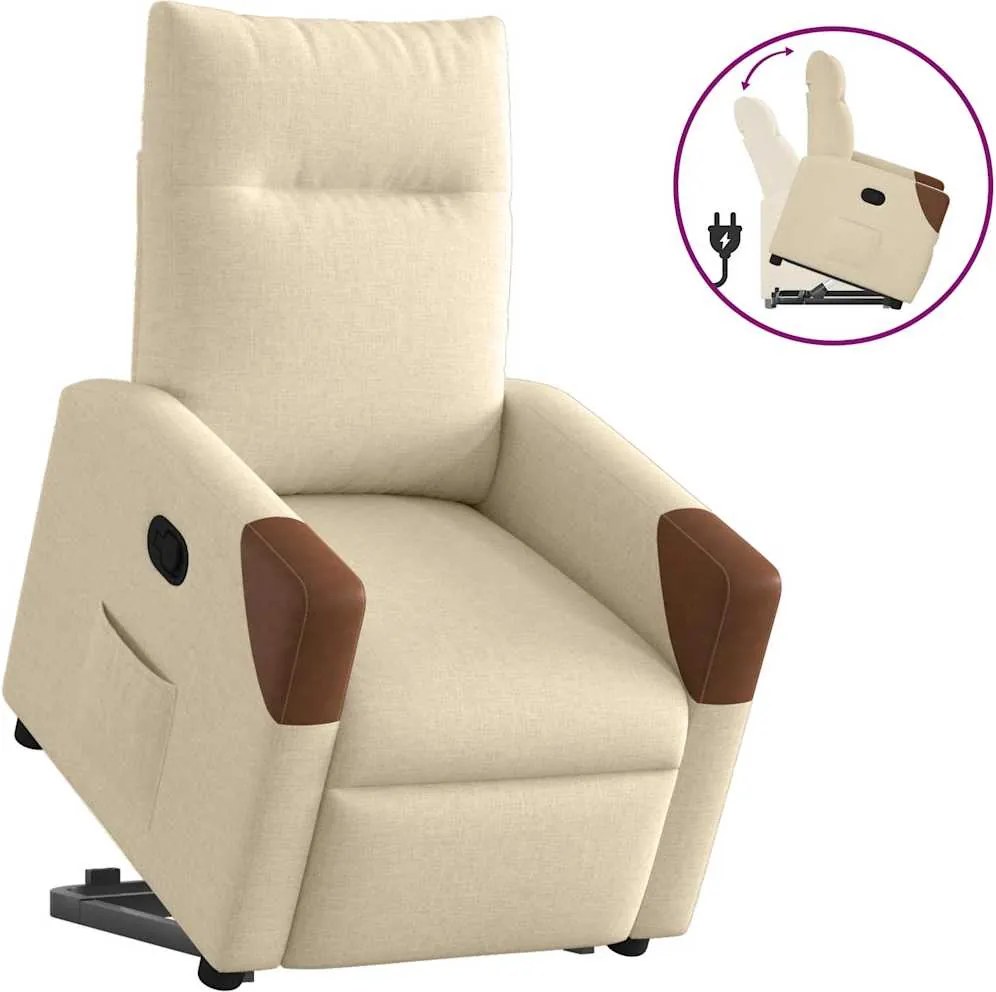 vidaXL Fotoliu rabatabil cu ridicare pe verticală, crem, textil