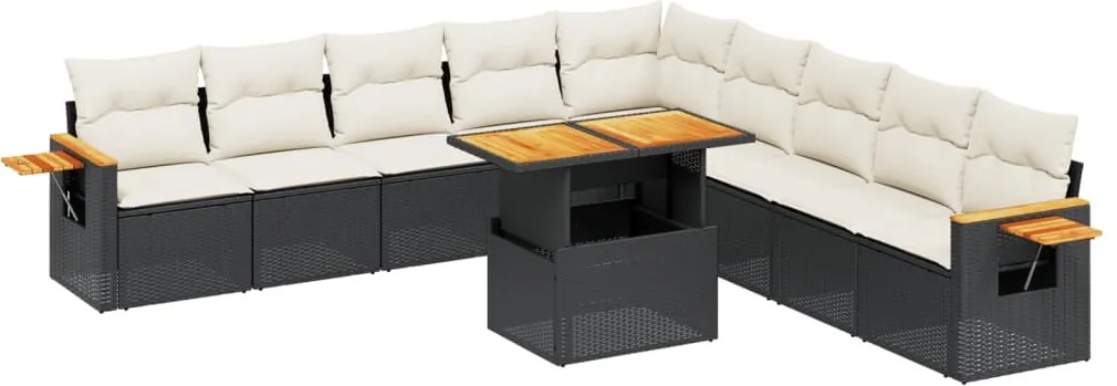 vidaXL Set canapele de grădină cu perne, 11 piese, negru, poliratan
