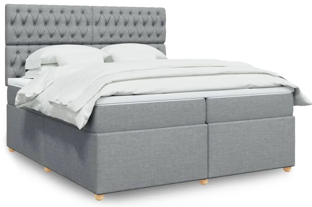 vidaXL Pat box spring cu saltea, gri deschis, 200x200 cm, textil