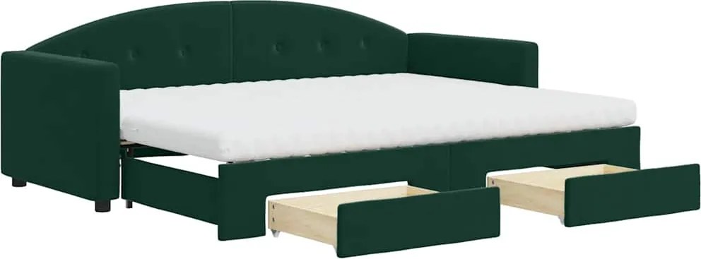 vidaXL Pat de zi cu extensie și sertare verde închis 80x200 cm catifea