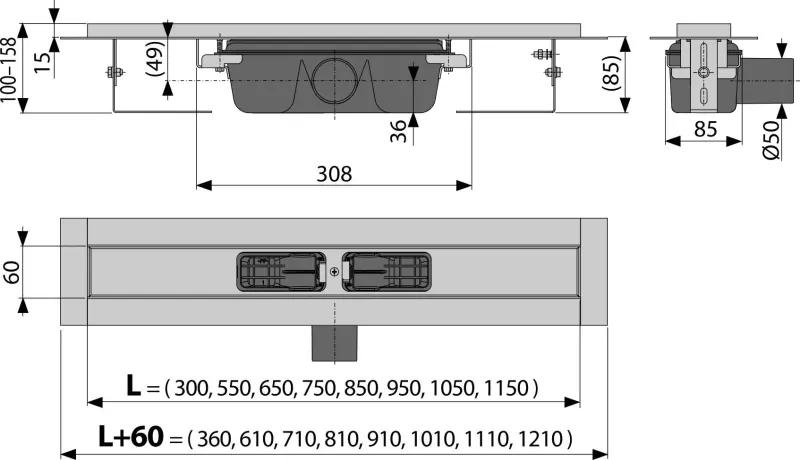 Rigola dus faiantabila iesire laterala 1450 mm Alcadrain APZ1-1450 1450 mm