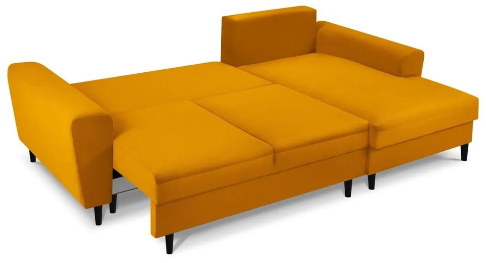 Colțar galben muștar extensibil, cu spațiu de depozitare cu tapițerie din catifea reiată (cu colț pe partea dreaptă, cu șezlong) Kyoto – Cosmopolitan Design