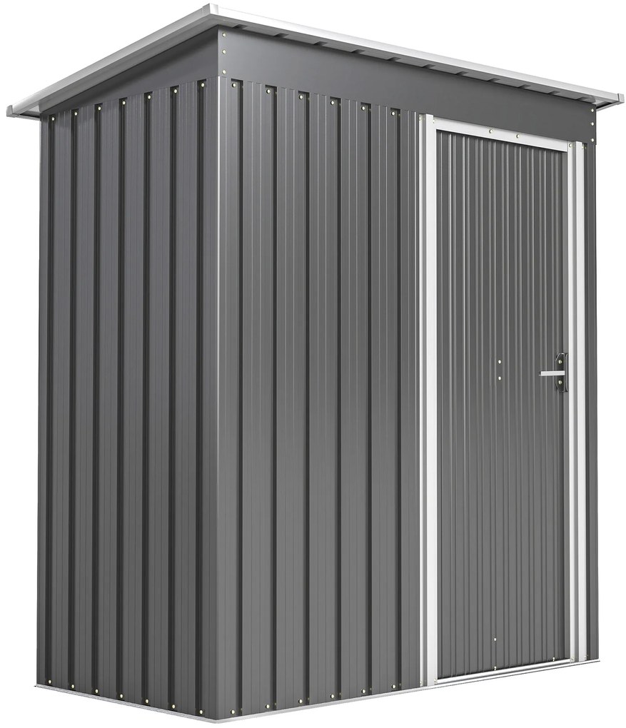 Outsunny Adăpost Unelte cu Acoperiș Înclinat și Ușă Glisantă, din Oțel și PP, 163x89x182 cm, Gri Deschis | Aosom Romania