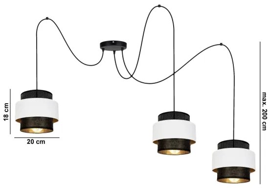 Lustră pe cablu NESS 3xE27/60W/230V neagră/albă